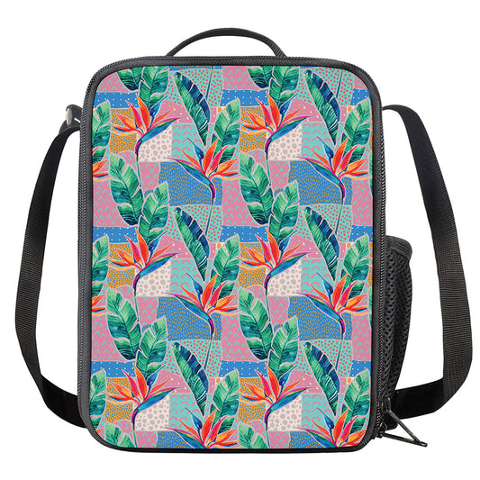 Watercolor Tropical Patchwork Print Crossbody Lunch Bag