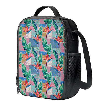 Watercolor Tropical Patchwork Print Crossbody Lunch Bag