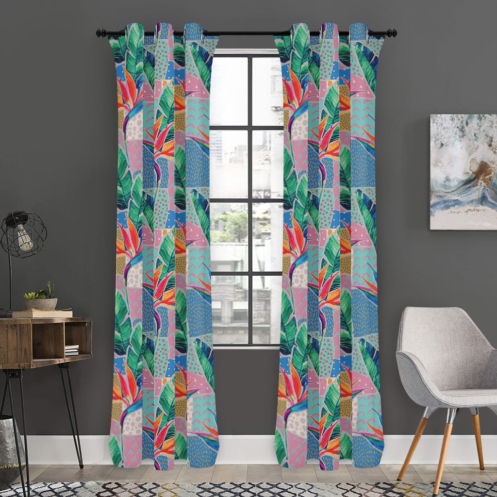 Watercolor Tropical Patchwork Print Curtain