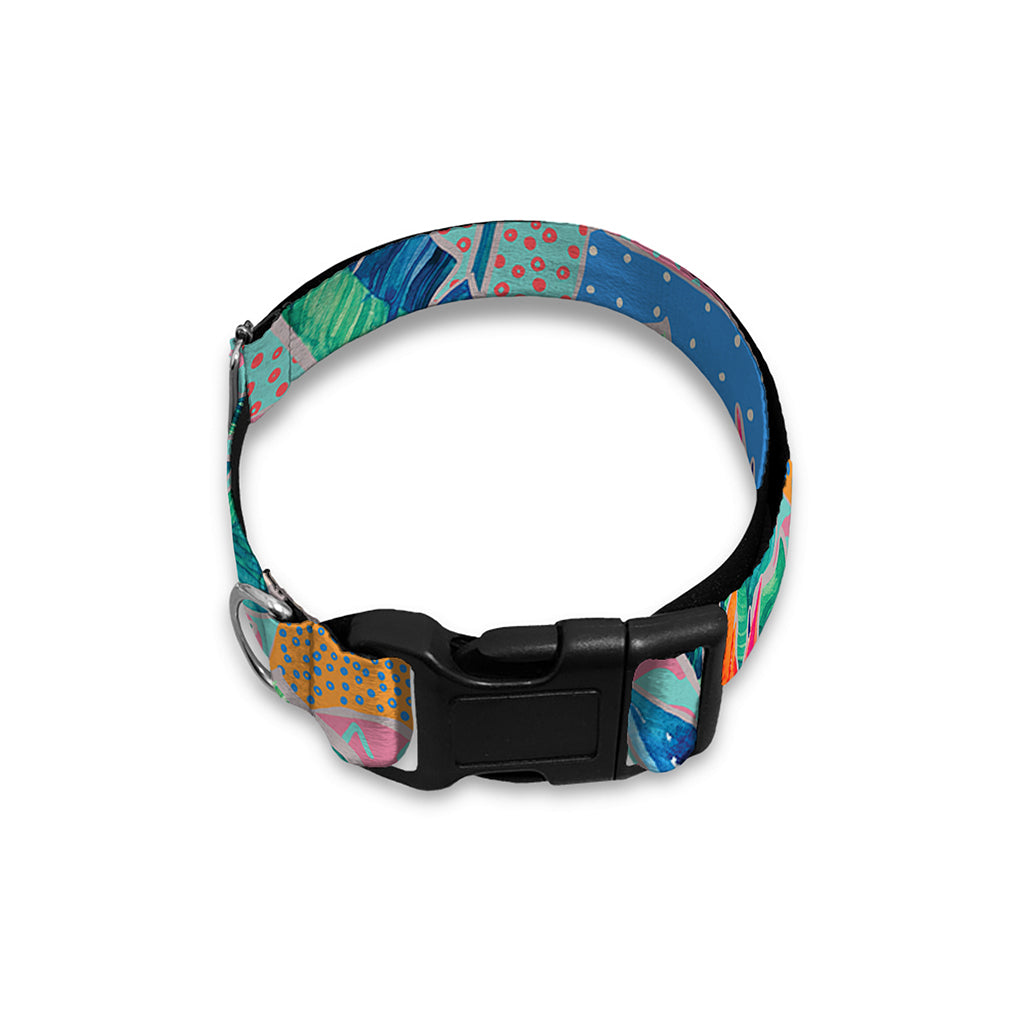 Watercolor Tropical Patchwork Print Dog Collar