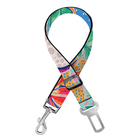 Watercolor Tropical Patchwork Print Dog Seat Belt