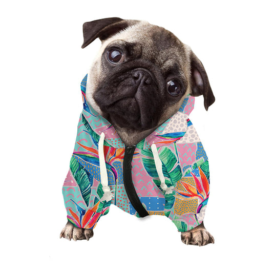 Watercolor Tropical Patchwork Print Dog Zip Up Hoodie