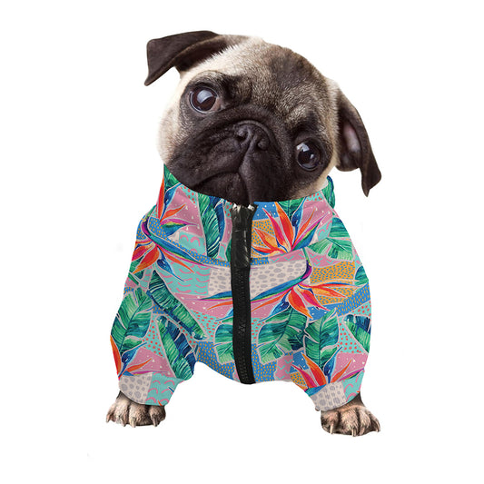 Watercolor Tropical Patchwork Print Dog Zip Up Jacket