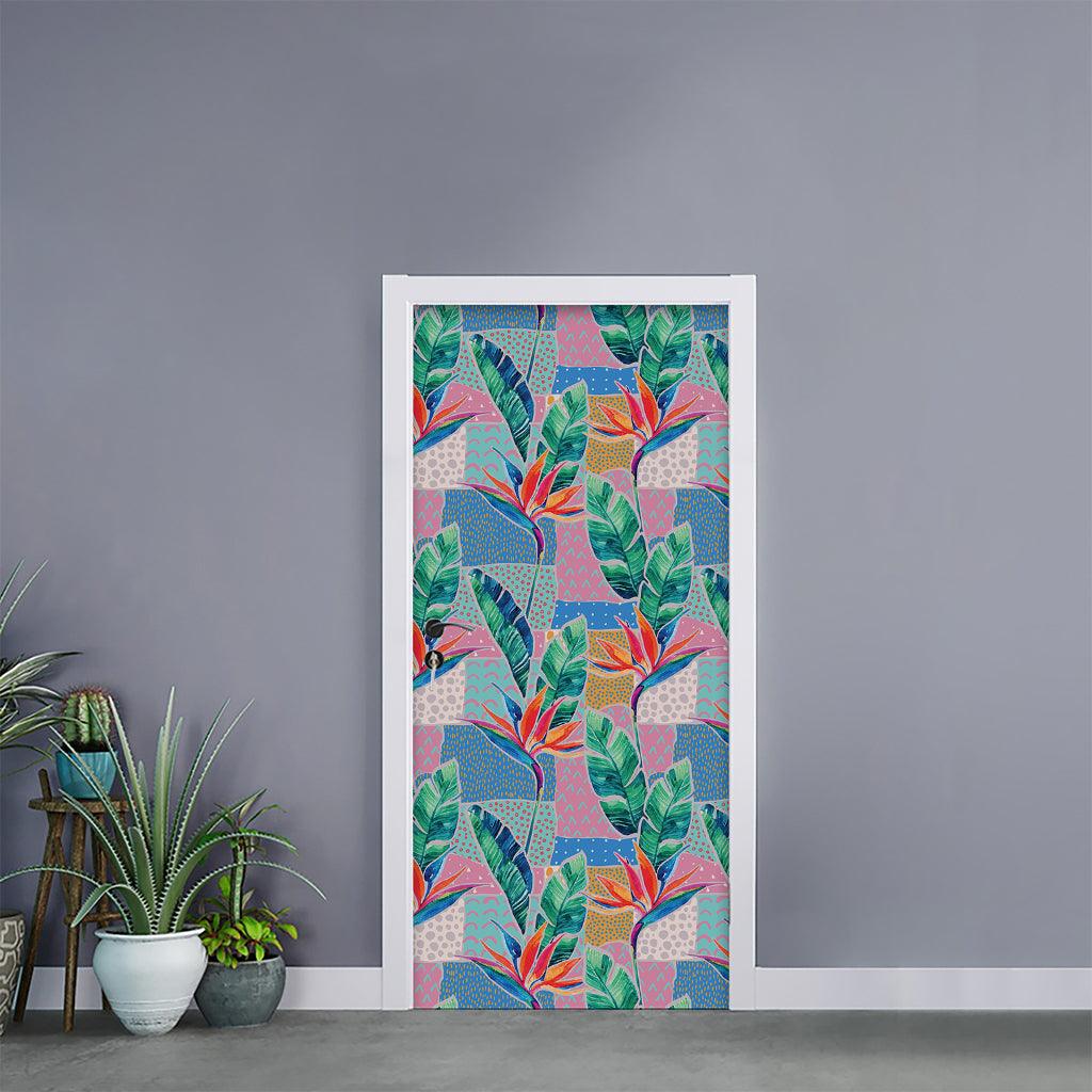 Watercolor Tropical Patchwork Print Door Sticker