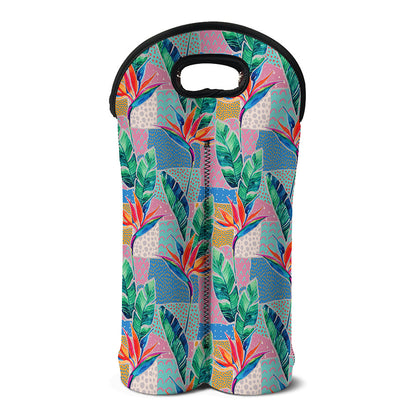 Watercolor Tropical Patchwork Print Double Neoprene Wine Tote