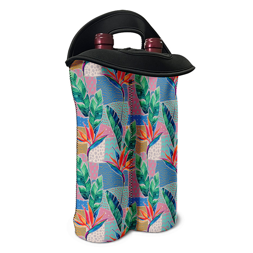 Watercolor Tropical Patchwork Print Double Neoprene Wine Tote