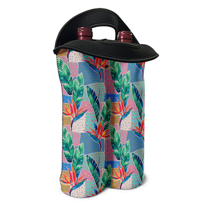 Watercolor Tropical Patchwork Print Double Neoprene Wine Tote