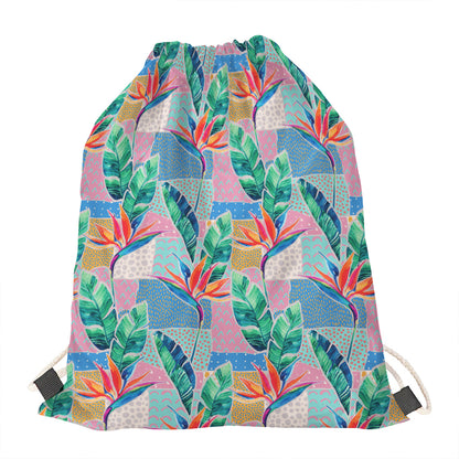 Watercolor Tropical Patchwork Print Drawstring Bag