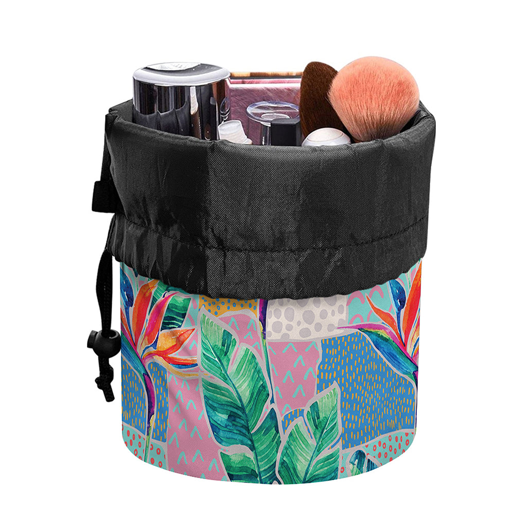 Watercolor Tropical Patchwork Print Drawstring Makeup Bag