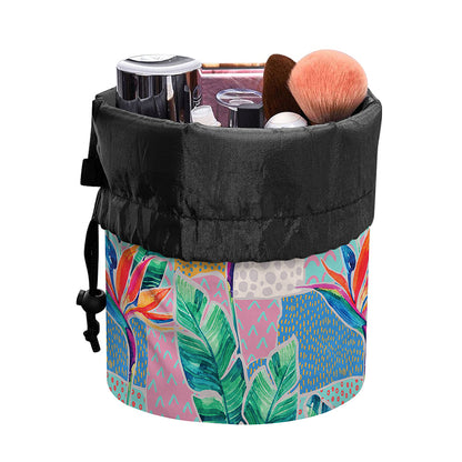 Watercolor Tropical Patchwork Print Drawstring Makeup Bag