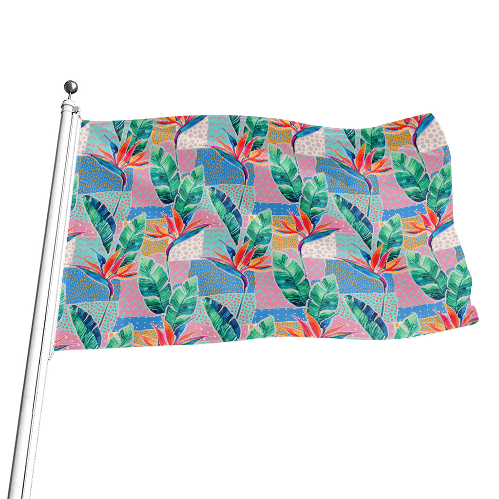 Watercolor Tropical Patchwork Print Flag