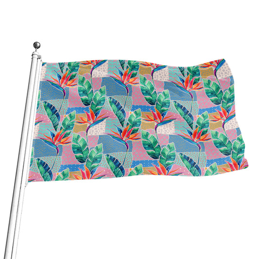 Watercolor Tropical Patchwork Print Flag