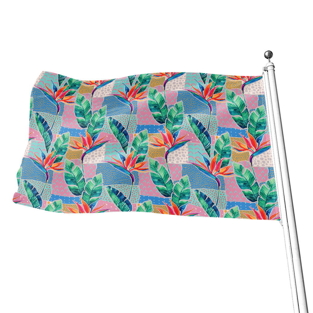 Watercolor Tropical Patchwork Print Flag