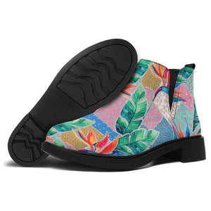 Watercolor Tropical Patchwork Print Flat Ankle Boots