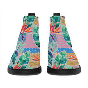 Watercolor Tropical Patchwork Print Flat Ankle Boots