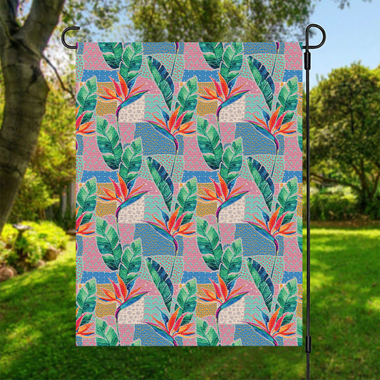 Watercolor Tropical Patchwork Print Garden Flag