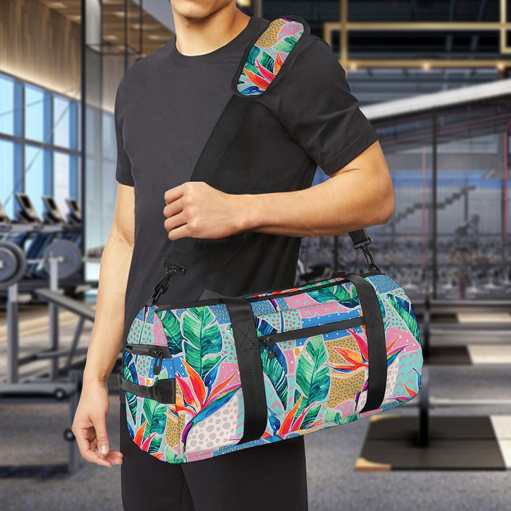 Watercolor Tropical Patchwork Print Gym Bag