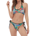 Watercolor Tropical Patchwork Print Halter Scoop Tie Side Bikini