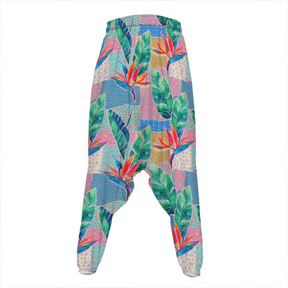 Watercolor Tropical Patchwork Print Hammer Pants