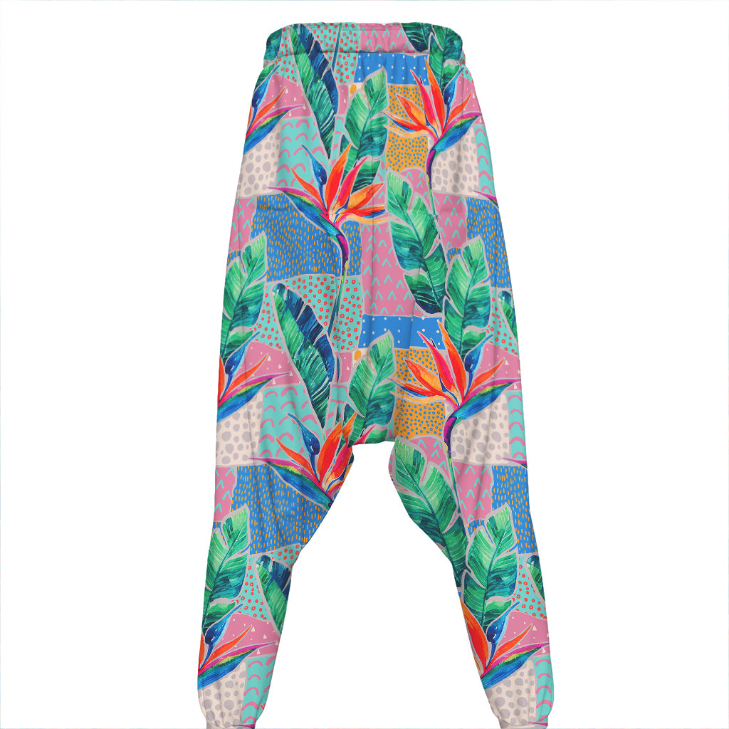 Watercolor Tropical Patchwork Print Hammer Pants