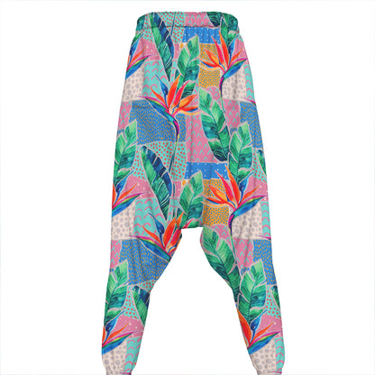 Watercolor Tropical Patchwork Print Hammer Pants