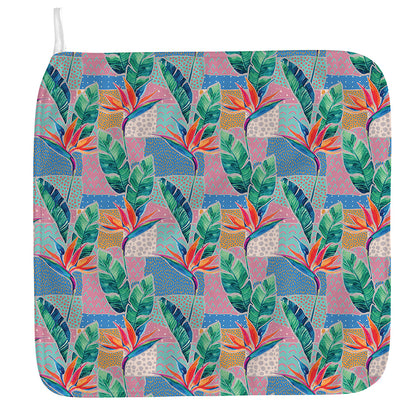 Watercolor Tropical Patchwork Print Hand Towel