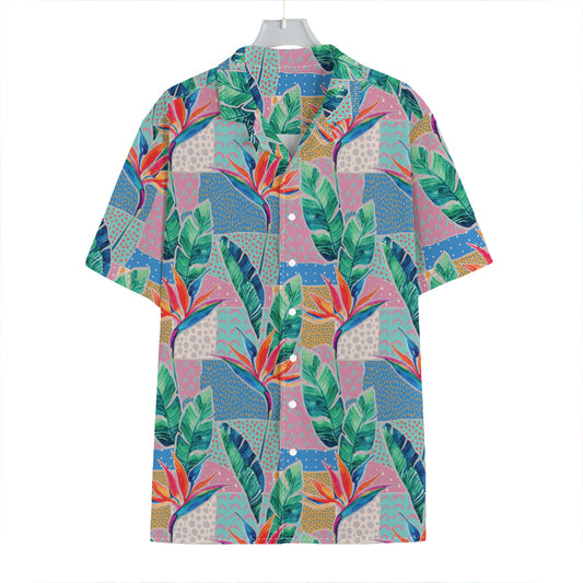 Watercolor Tropical Patchwork Print Hawaiian Shirt