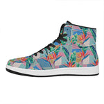 Watercolor Tropical Patchwork Print High Top Leather Sneakers