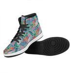 Watercolor Tropical Patchwork Print High Top Leather Sneakers