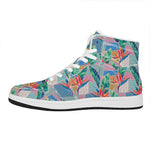 Watercolor Tropical Patchwork Print High Top Leather Sneakers