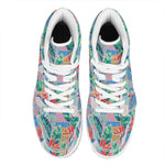 Watercolor Tropical Patchwork Print High Top Leather Sneakers