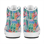 Watercolor Tropical Patchwork Print High Top Leather Sneakers