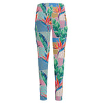Watercolor Tropical Patchwork Print High-Waisted Pocket Leggings