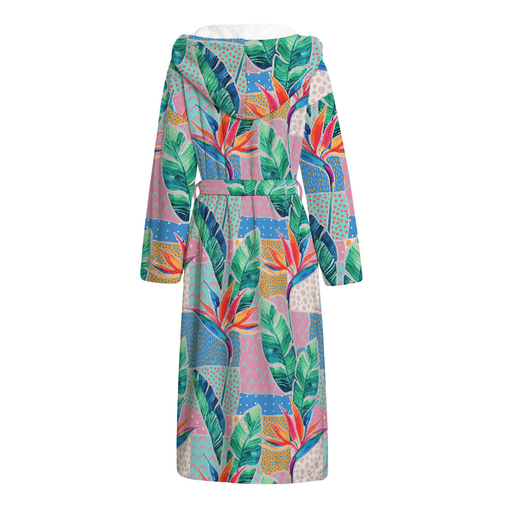 Watercolor Tropical Patchwork Print Hooded Bathrobe