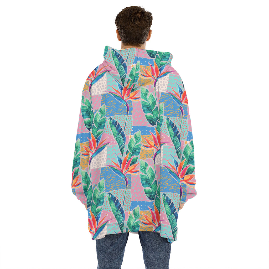 Watercolor Tropical Patchwork Print Hoodie Blanket