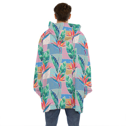 Watercolor Tropical Patchwork Print Hoodie Blanket