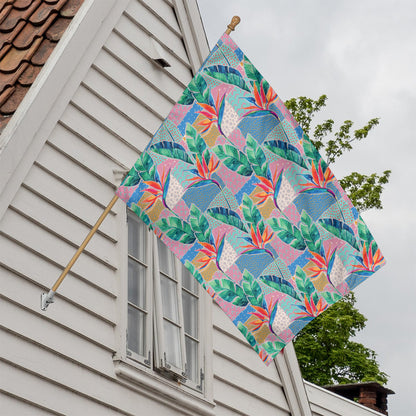 Watercolor Tropical Patchwork Print House Flag