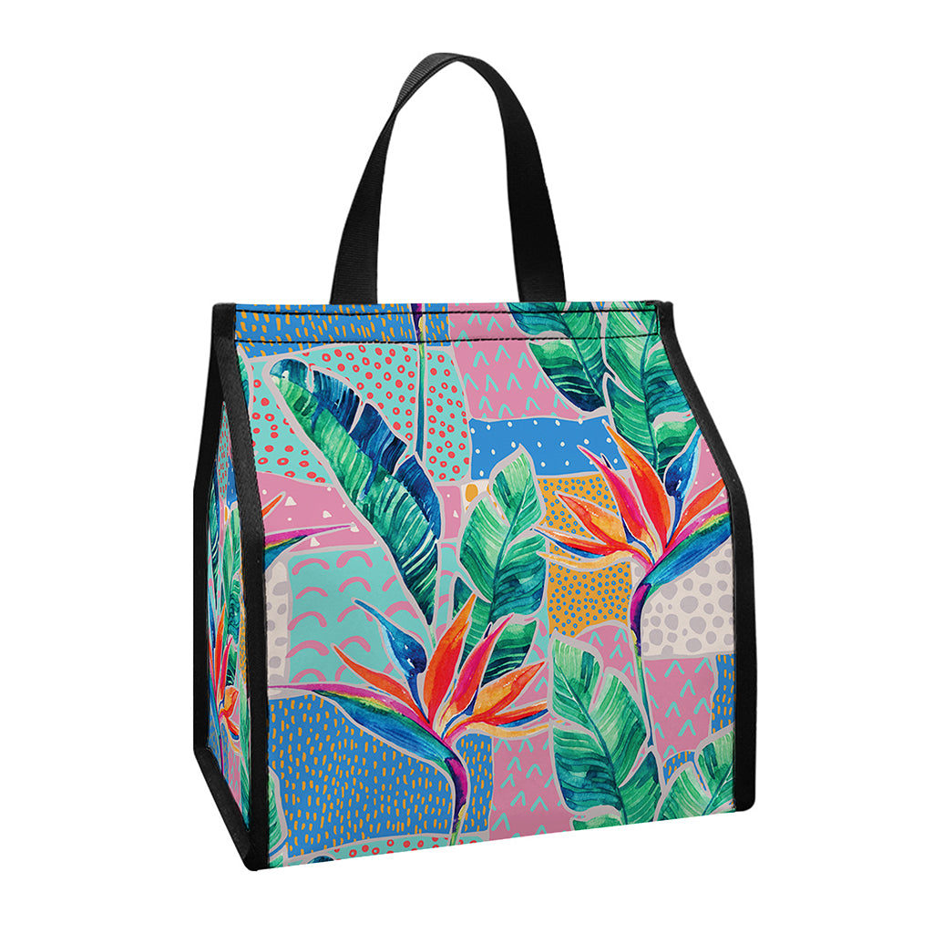 Watercolor Tropical Patchwork Print Insulated Lunch Tote