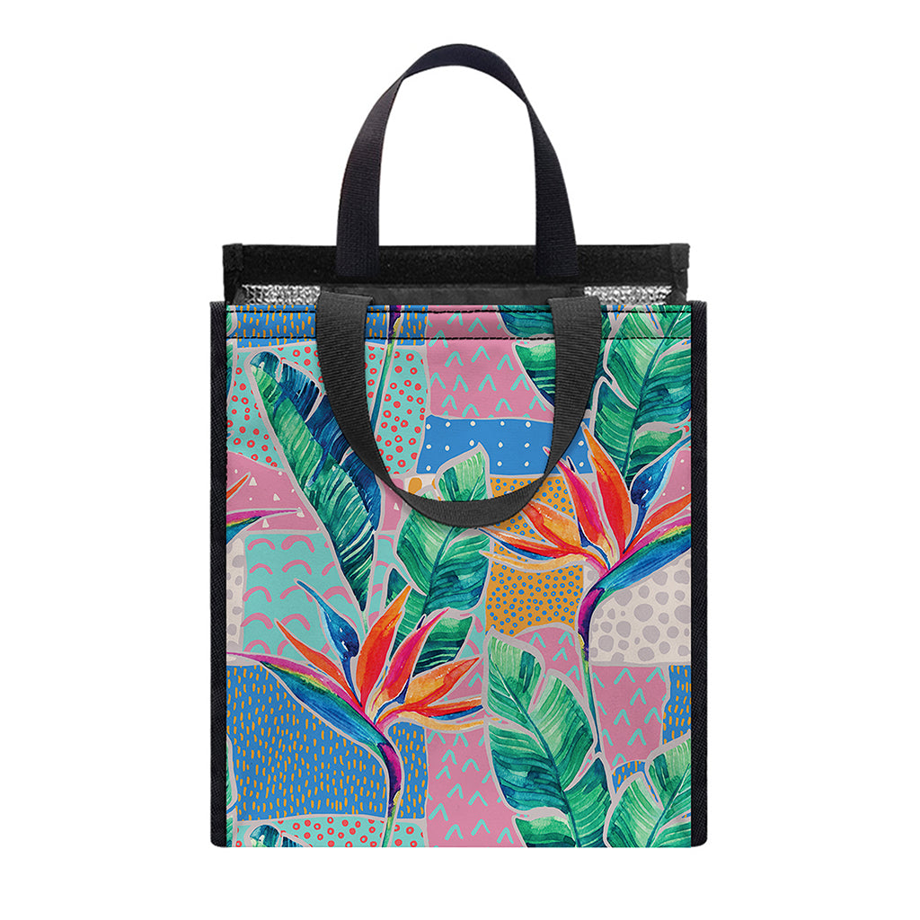Watercolor Tropical Patchwork Print Insulated Lunch Tote