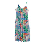Watercolor Tropical Patchwork Print Jersey Midi Cami Dress
