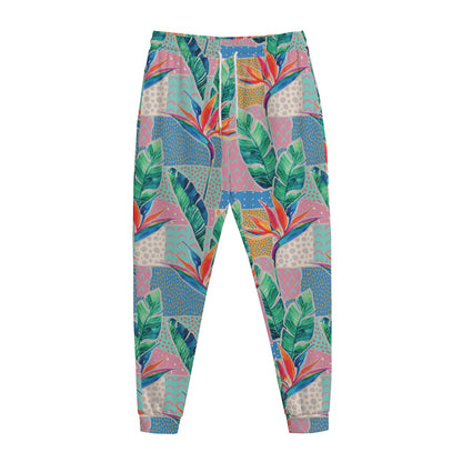 Watercolor Tropical Patchwork Print Jogger Pants