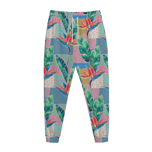 Watercolor Tropical Patchwork Print Jogger Pants
