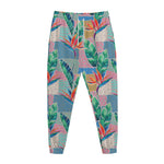 Watercolor Tropical Patchwork Print Jogger Pants