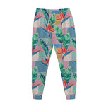 Watercolor Tropical Patchwork Print Jogger Pants
