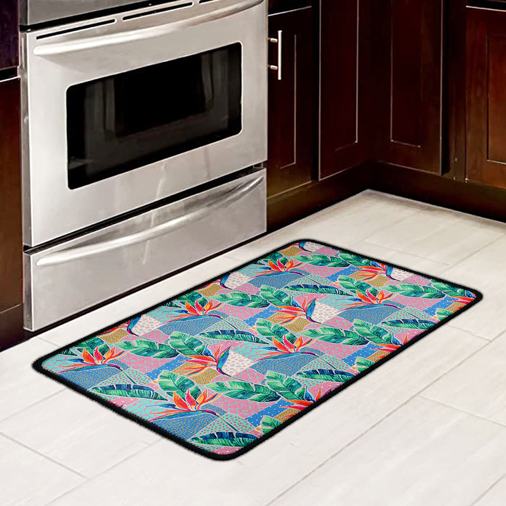 Watercolor Tropical Patchwork Print Kitchen Mat
