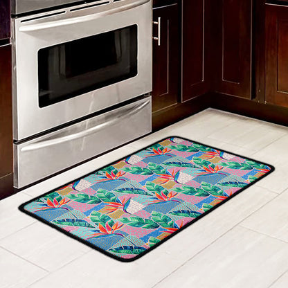 Watercolor Tropical Patchwork Print Kitchen Mat