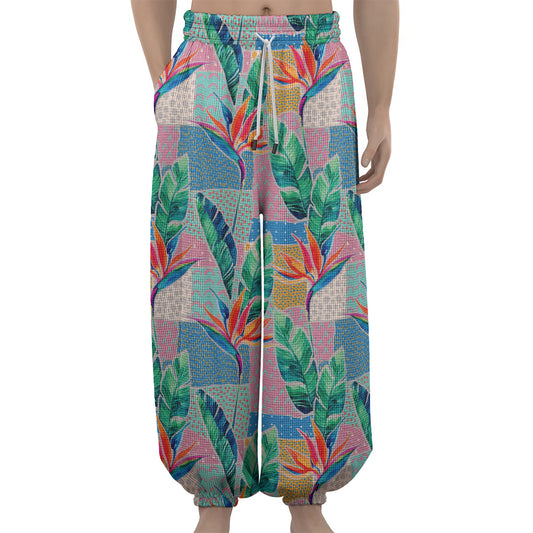Watercolor Tropical Patchwork Print Lantern Pants
