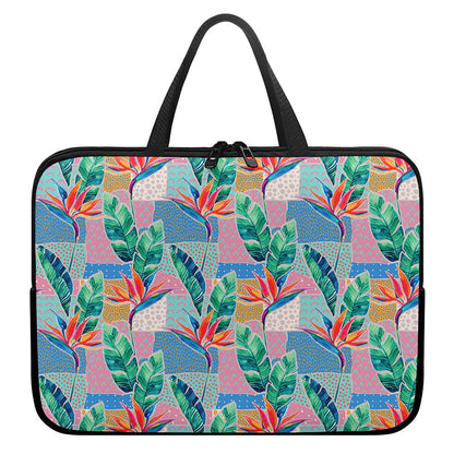 Watercolor Tropical Patchwork Print Laptop Sleeve With Handle