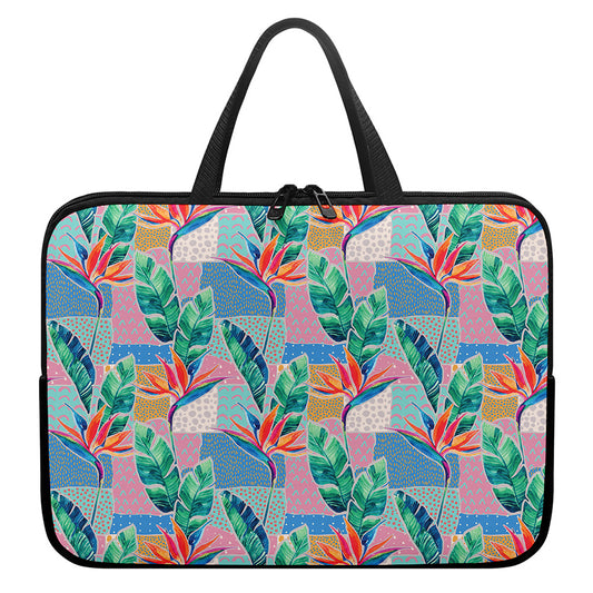 Watercolor Tropical Patchwork Print Laptop Sleeve With Handle