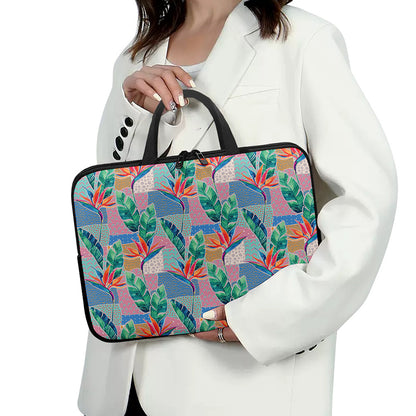 Watercolor Tropical Patchwork Print Laptop Sleeve With Handle